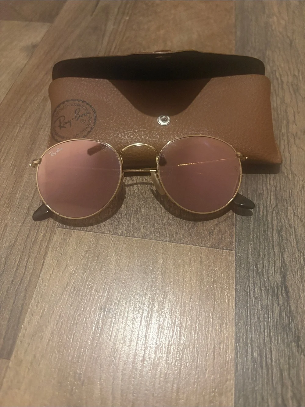 Ray-Ban Gold Frame Sunglasses with Pink Lenses